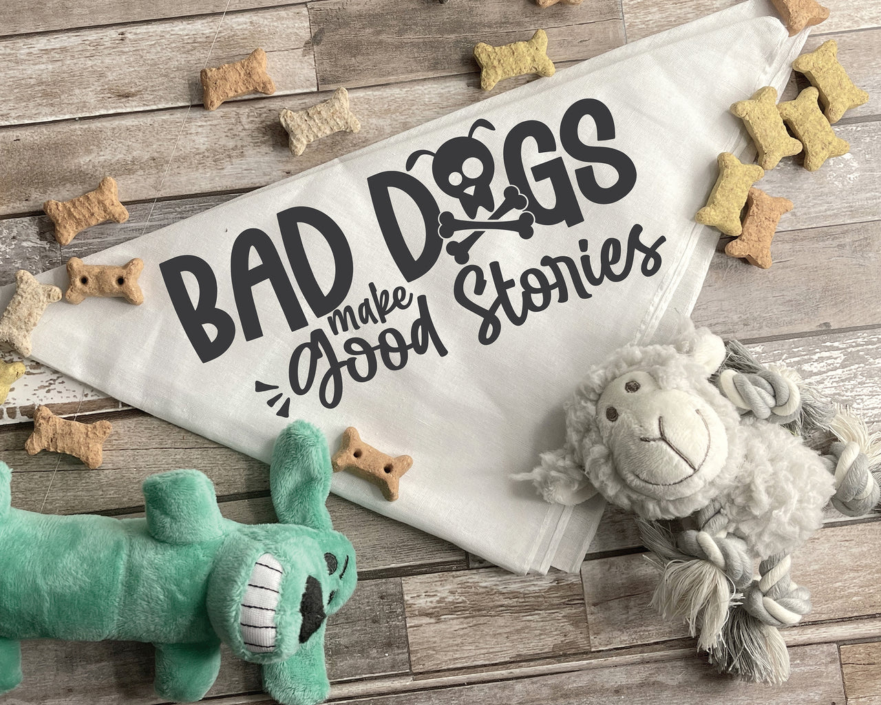 Bad Dogs Make Good Stories Dog Bandana SVG