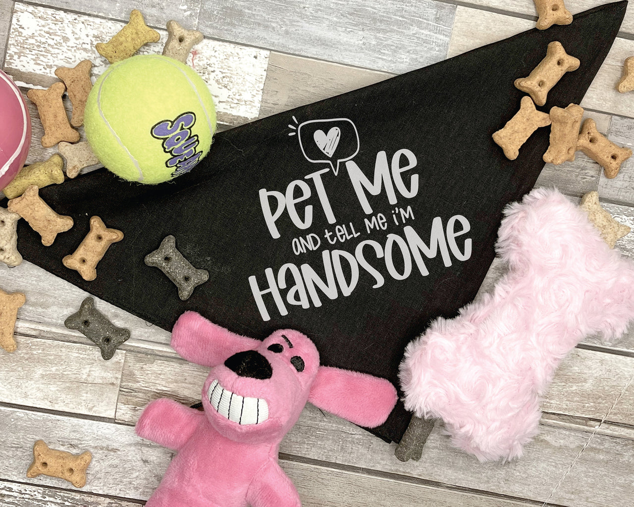 Pet Me And Tell Me I'm Handsome Dog Bandana SVG