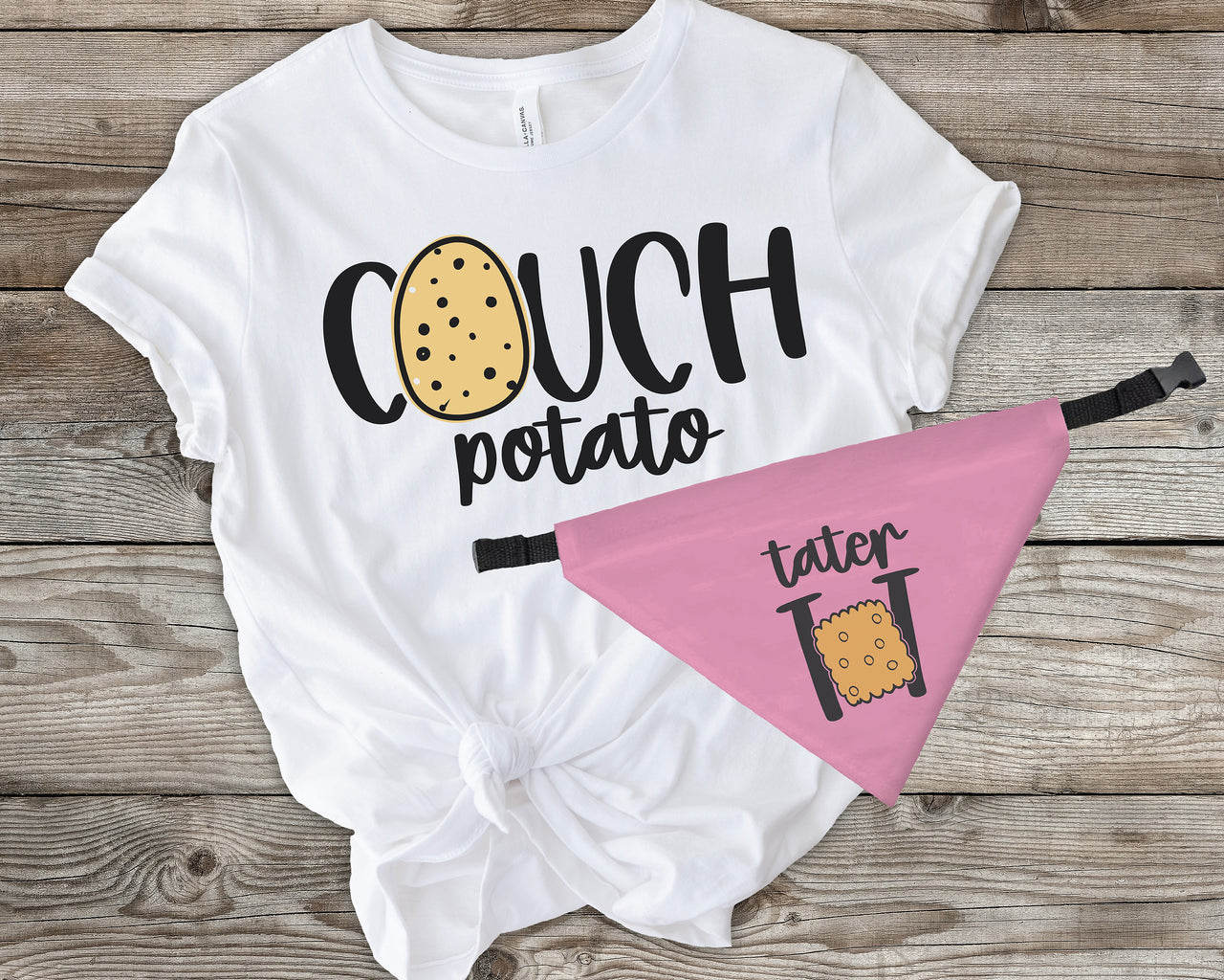 Couch Potato & Tater Tot Dog Bandana and Shirt SVG