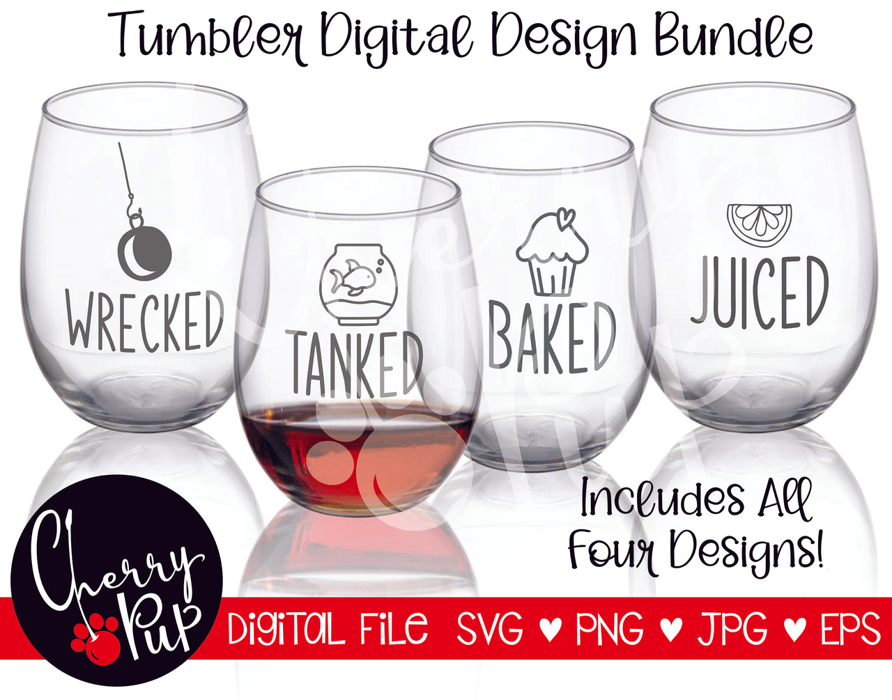 SVG Digital Download, Wine Tumbler Design Bundle Three