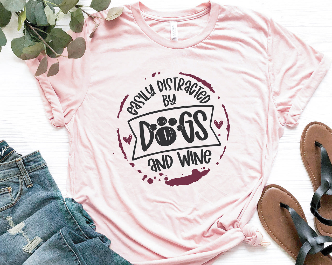 Easily Distracted By Dogs And Wine SVG